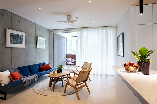Interior photograph of FERN Passivhaus Apartments by Oliver Steele