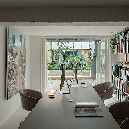 Interior photograph of Steel House/ Stone House by Ben Hosking